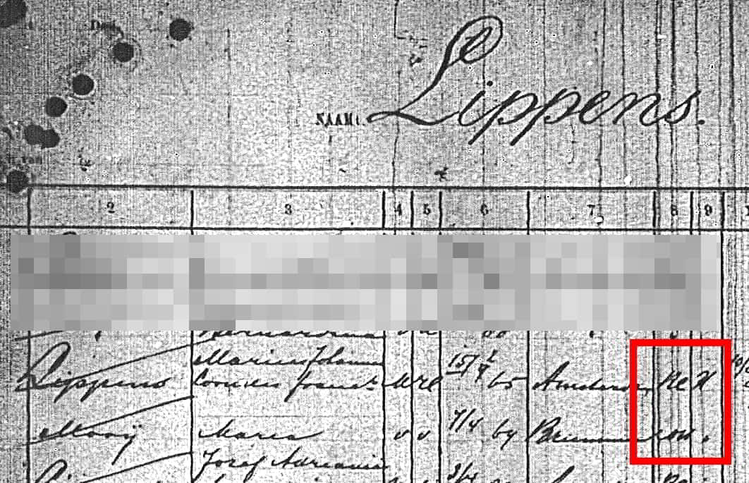 Gezinskaart van mijn overgrootvader Lippens en -moeder Mooij, hij was RC, zij was NH (uit een strenge predikantenfamilie), maar...