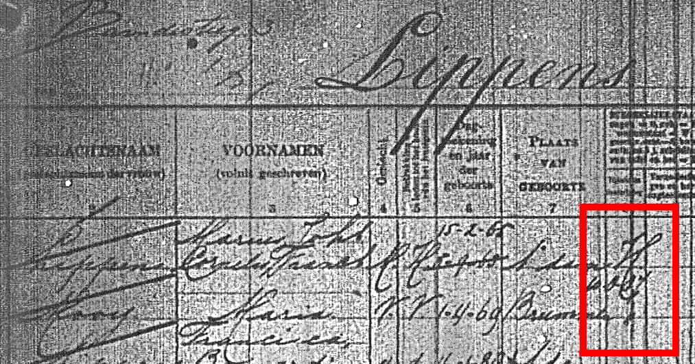 ...in een opvolgende gezinskaart staat hij vermeld als NH; een bewuste keuze of druk van de schoonfamilie?