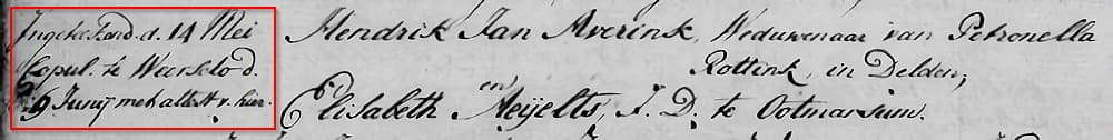 HUW-1808-11-08-HJAverinkxEAeijelts-yolanda-lippens-yory Hendrik Jan was overigens al weduwnaar toen hij met Elizabeth huwde. Hij was 36, zij 32 en ongehuwd, dus een goede partij.