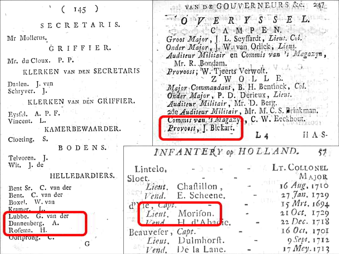 Officiersboekjes met de namen als voorbeeld Dannenburg, Biekart en Morison