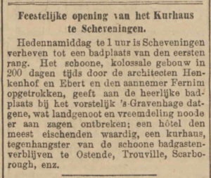 1885-07-12 AH - Het Kurhaus in Scheveningen wordt feestelijk geopend