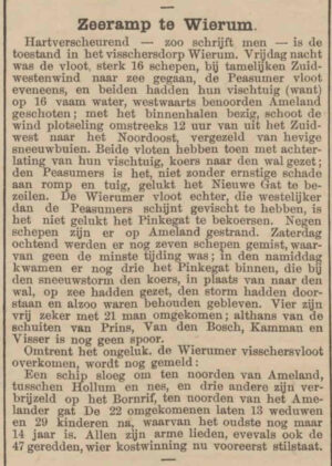 1893-12-06 TwC - Tijdens een zware sneeuwstorm vergaan bij Wierum (FR) 13 vissersboten waarbij 22 vissers omkomen
