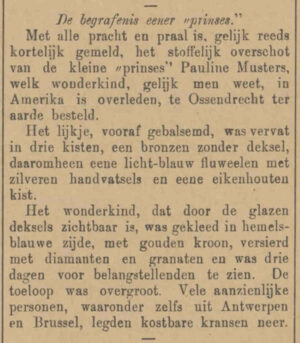 1895-03-14 DeGr - Pauline Musters (19), met 61 cm Nederlands kleinste vrouw ter wereld, overlijdt aan een long- en hersenvliesontsteking