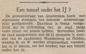 1935-07-19 DvNB - Amsterdam stemt in met plannen voor de bouw van een tunnel onder het IJ