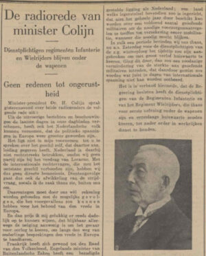 1936-03-12 HC - Minister-president Colijn houdt zijn beruchte radiospeech en zegt: “Gaat u maar rustig slapen, er is niets aan de hand”