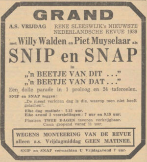 1939-06-14 MB - In de Nederlandse theaters is de "Snip & Snap Revue" van Willy Walden en Piet Muijselaar een groot succes