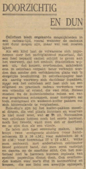 1939-12-13 NHC - De massafabricage van cellofaan zorgt voor een grotere beschikbaarheid van voorverpakte voedingsmiddelen
