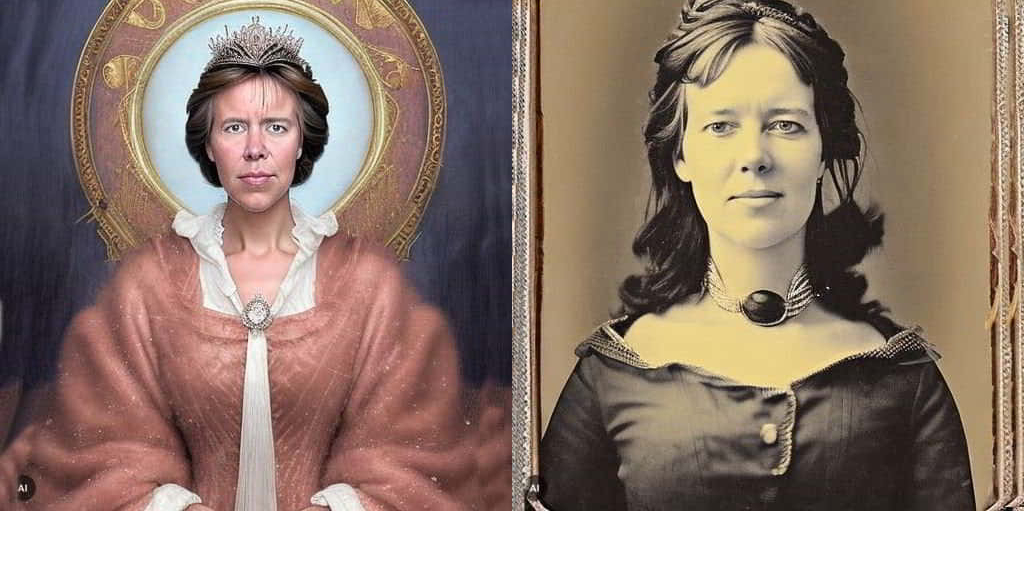 Koningshuis 16e eeuw + Amerikaanse pioniersvrouw - Rechterfoto zou zomaar mijn oudovergrootmoeder kunnen zijn