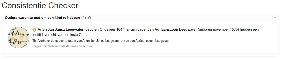 Screenshot uit MyHeritage