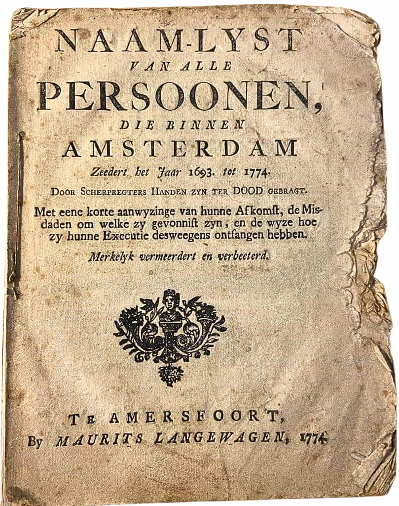 personen-executies-amsterdam-yolanda-lippens-yory Eerste pagina van één van de lijsten (er zijn meerdere drukken), bron: antiquariaat Arine v.d. Steur